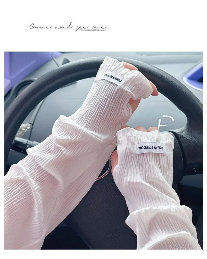 Ice silk sunscreen sleeves, solid color, simple Korean version, driving, cycling, sun shading, UV protection, summer