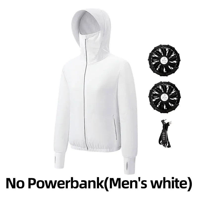Summer Sunscreen Hooded Fan Clothes Cooling Vest Men Air Conditioning Clothes Women Fan Jacket Cycling Cooling Clothes To Hiking