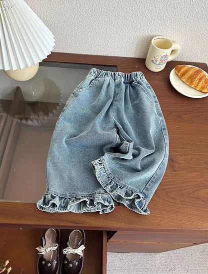 Girls' jeans, spring and autumn styles, children's casual loose wide leg pants, baby autumn clothes, versatile pants