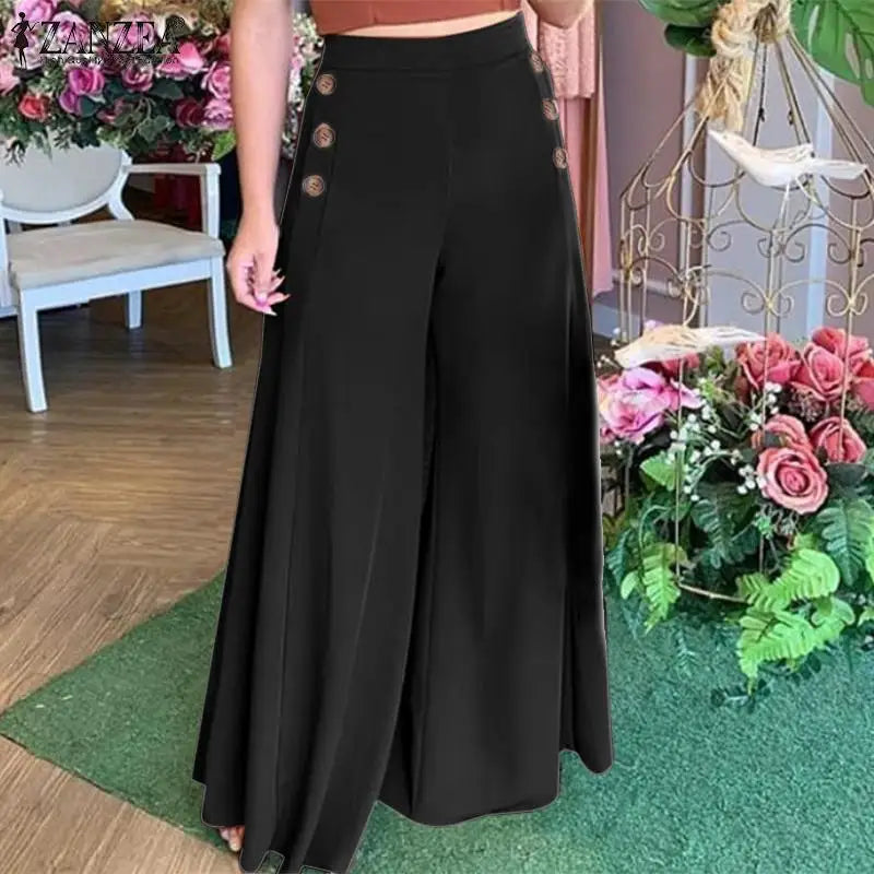 2025 Autumn Casual Suit Pants ZANZEA Elegant OL Women Wide Leg Pant Capris Solid Trouser Oversized High Waist Pantalon Palazzo