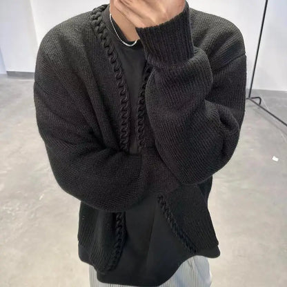 Vintage Overweight Pounds Mens Cardigan Sweater Luxury Design Jacquard Weave Hand Knitted Tops Autumn Winter Wool Knitwear Coat