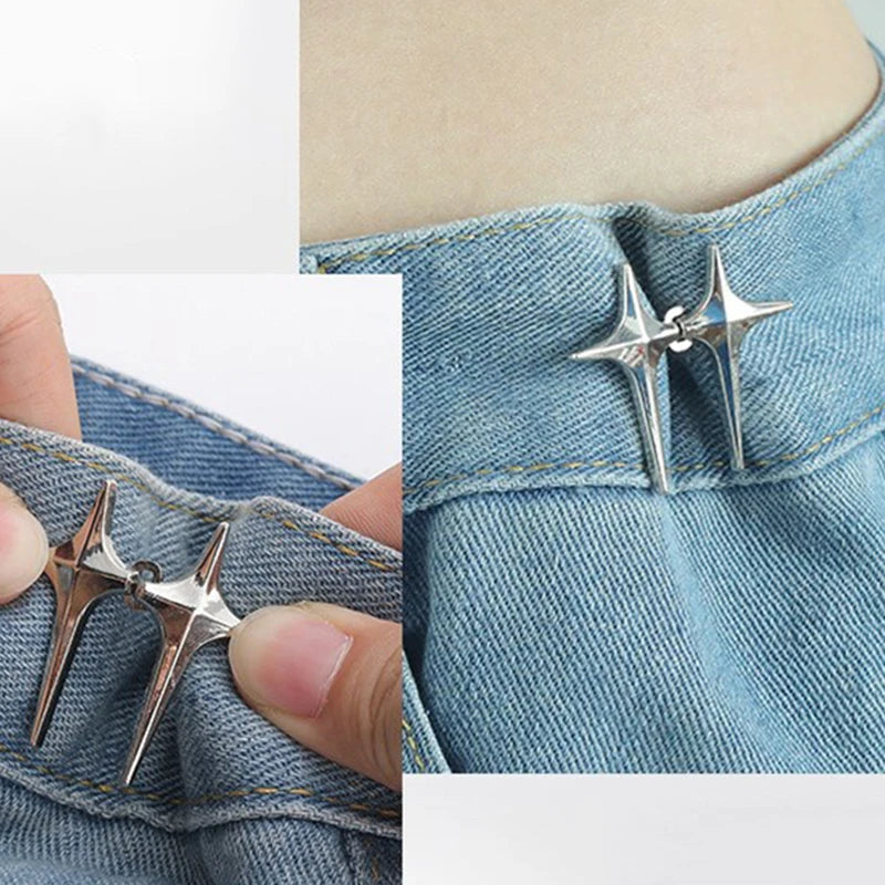 Trendy Cross Star Waist Buckle Adjustable Detachable Pants Clips Waist Tightener Nail-free Metal Button Snaps For Jeans Decor