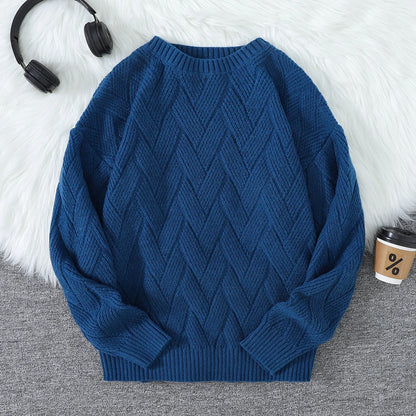 New Japanese-Style Round-Neck Couple's Sweater, Plain Knit, Casual Versatile Trendy Men's Long-Sleeve Sweater Top