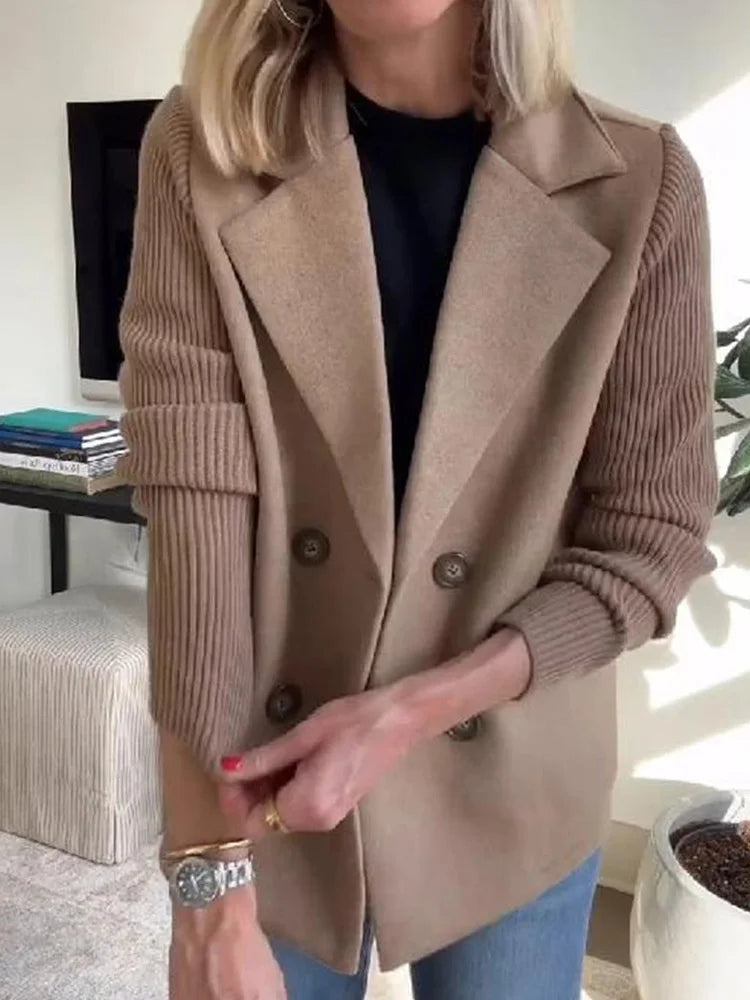 2025 Loungewear Jacket Women Spring Autumn Turn-Down Collar Simple Solid Patchwork Outerwear Long Sleeve Elegant Coat Streetwear
