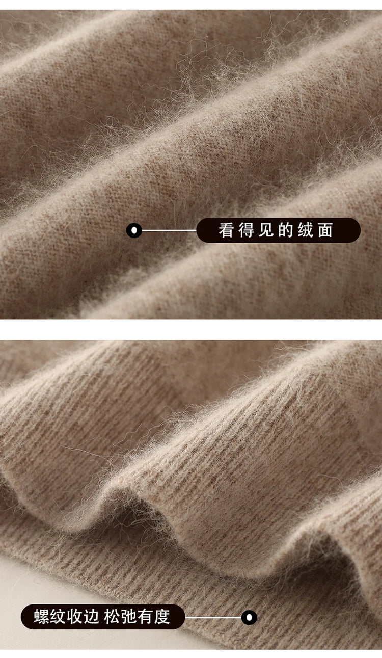 100% Pure Mink Cashmere Knitted Sweater Women's Semi-High Neck Loose Pullovers Casual Joker Warm Bottoming Shirt Autumn Blouse