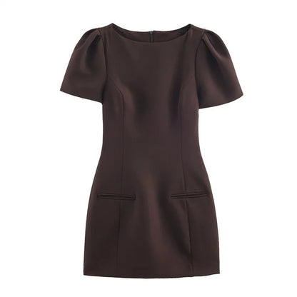 Elegant Puff Sleeve Party Dresses Women Solid Pockets A-line Slim Zipper Mini Dress Ladies Office Outfit Club Evening 2026 Fashi